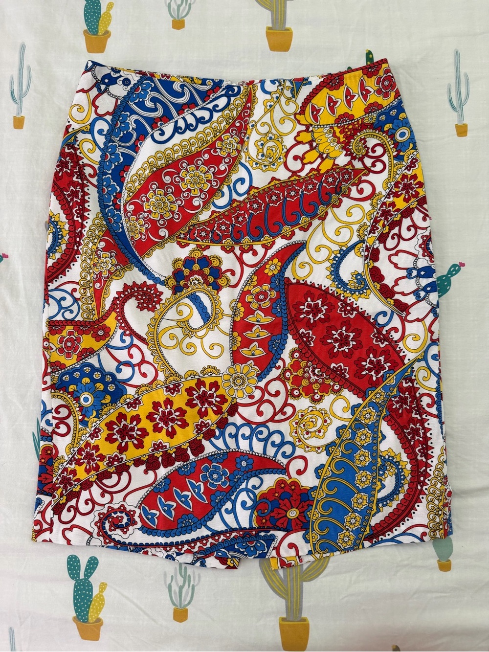 Talbots Paisley Pencil Skirt in Red, Blue & Yellow